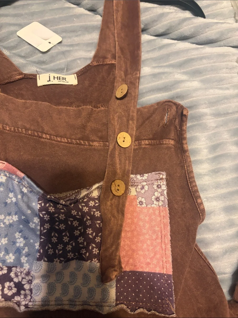 Boho Patchwork Brown Wide-Leg Overalls